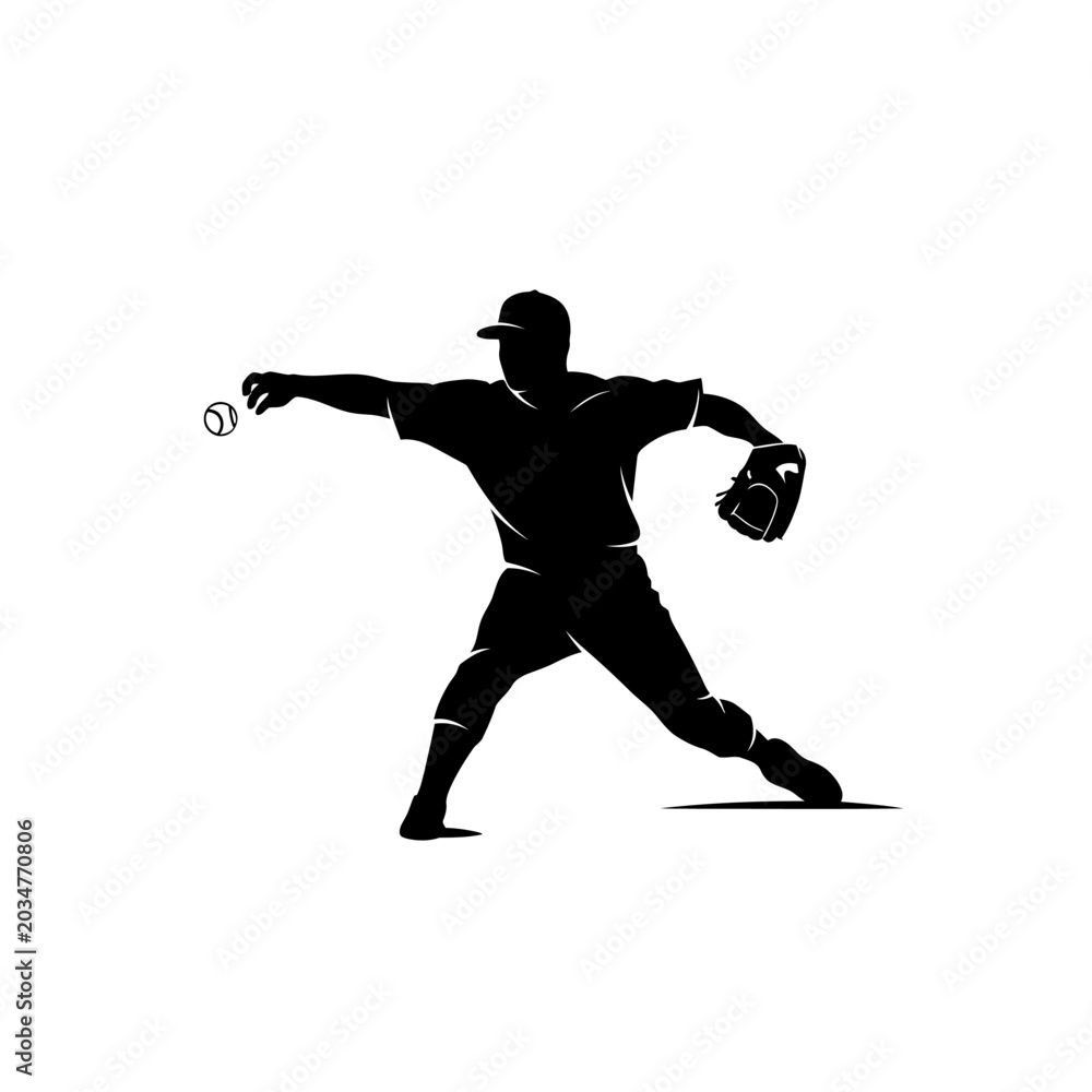 Fototapeta premium Baseball Pitcher Silhouette - Dynamic Action Shot of Athlete Throwing Ball