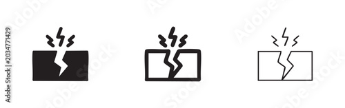 Slika na platnu Earthquake icon, cracked ground with lightning, symbolizing natural disaster in different styles