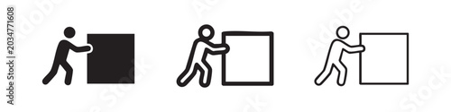 Fotografie Person pushing a large square object icon, effort, hard work, and challenge concept vector