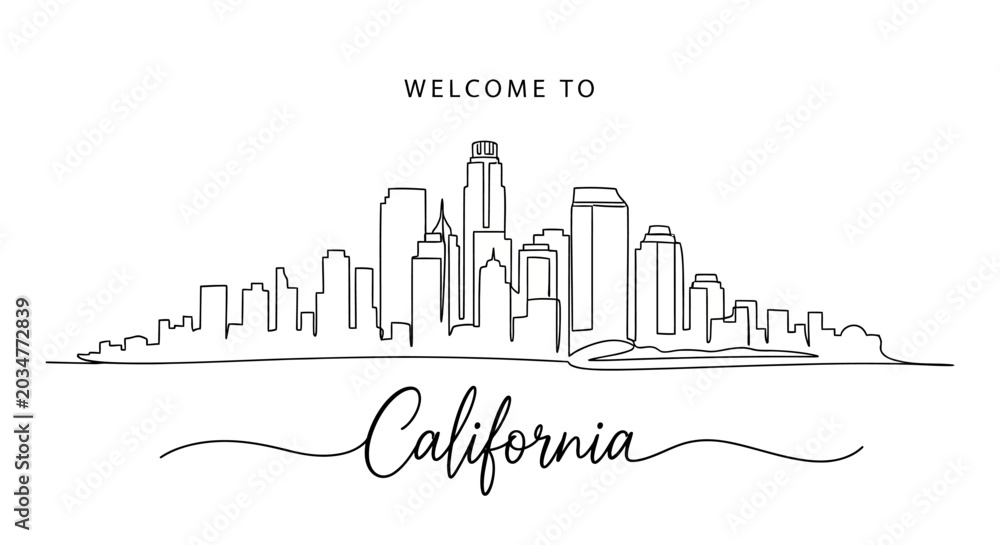 Fototapeta premium California Cityscape Line Art: Skyline Welcome Illustration