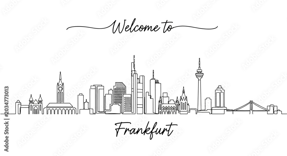 Fototapeta premium Frankfurt Skyline: Minimalist Line Art with Text - Germany