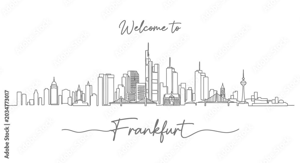 Fototapeta premium Frankfurt Skyline: Minimalist Line Art with Welcome Message