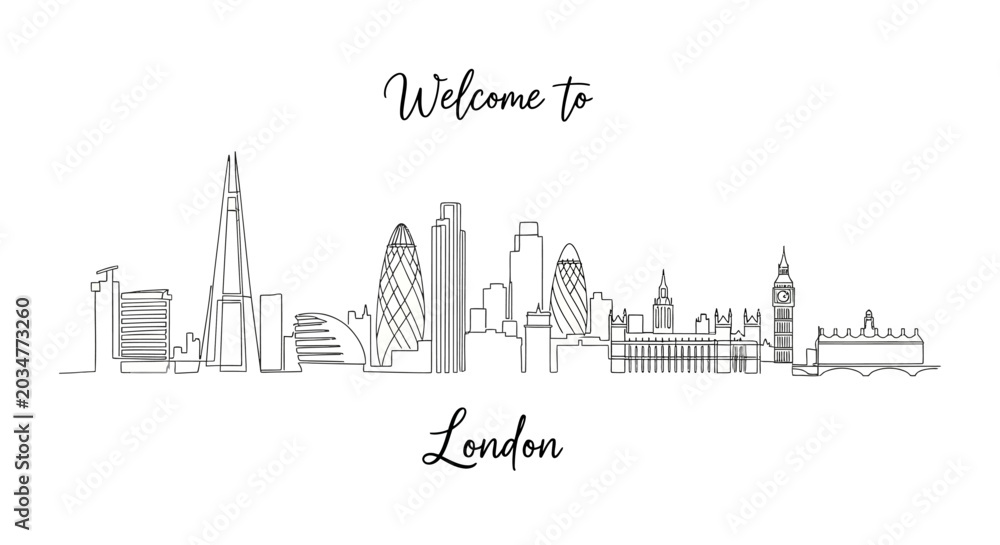 Fototapeta premium London Skyline Drawing - Cityscape Art - Welcome to London