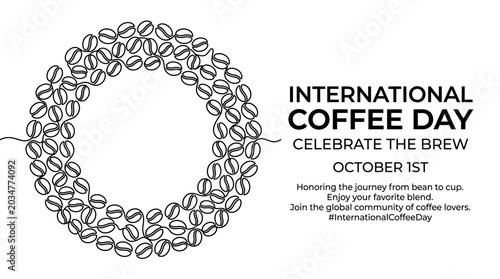 Canvas Print International Coffee Day celebration design with coffee bean wreath