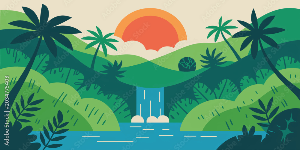 Obraz premium Tropical Island Beach with Palm Trees and Boat by the Sea