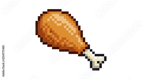 Pixel Art Fried Chicken Leg Icon.