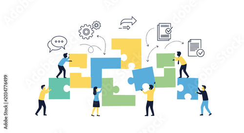 Teamwork collaboration connecting jigsaw puzzle pieces