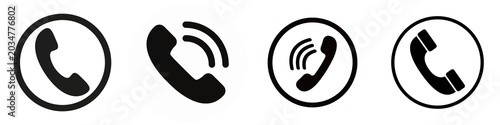 Foto Set of four modern phone call icons depicting various ringing and static telephone receiver symbols