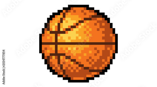 Pixel Art Basketball Icon for Retro Gaming.