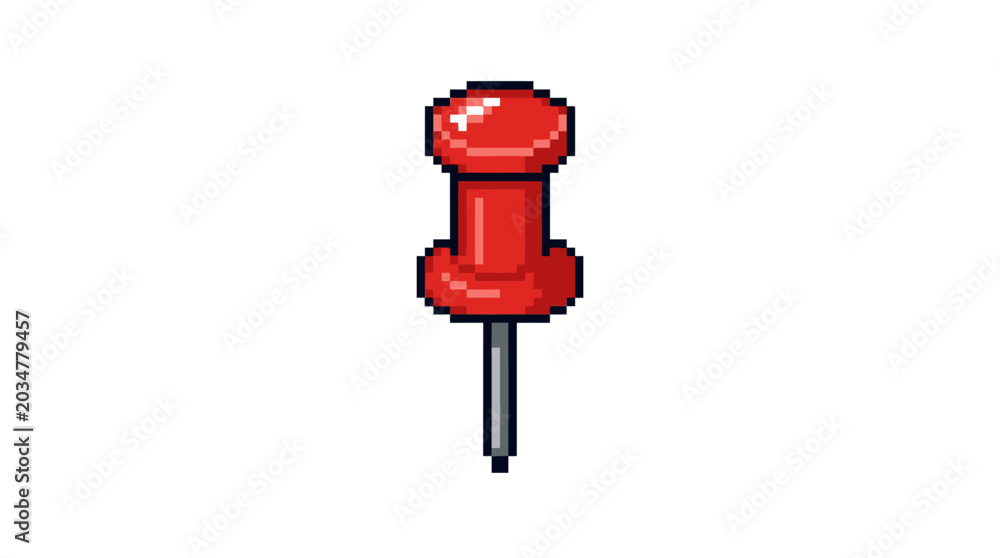 Fototapeta premium Pixel Art Red Push Pin Icon Isolated.