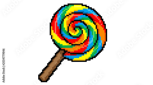 Colorful Swirl Lollipop Pixel Art Design.