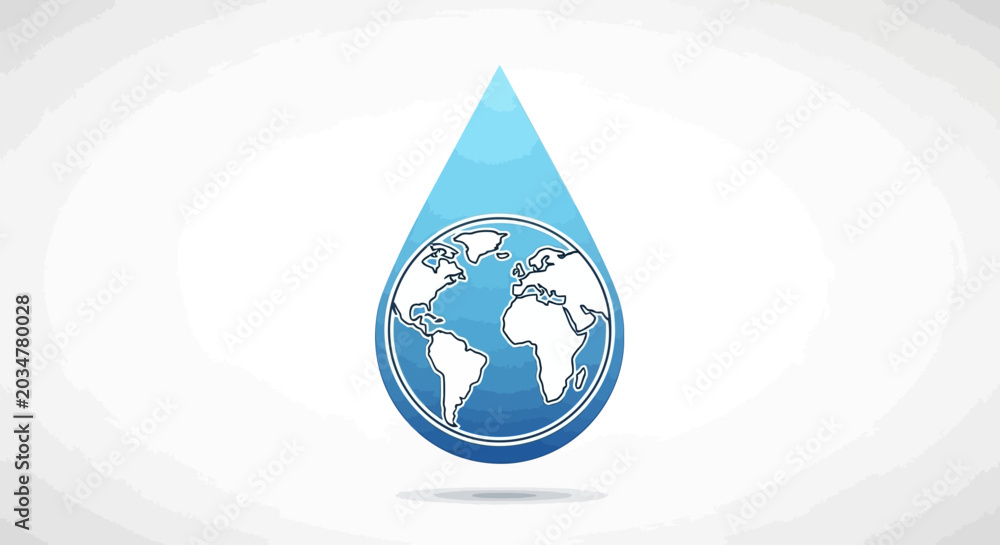 Obraz premium Earth Globe Inside Water Drop Icon, Global Water Conservation Concept
