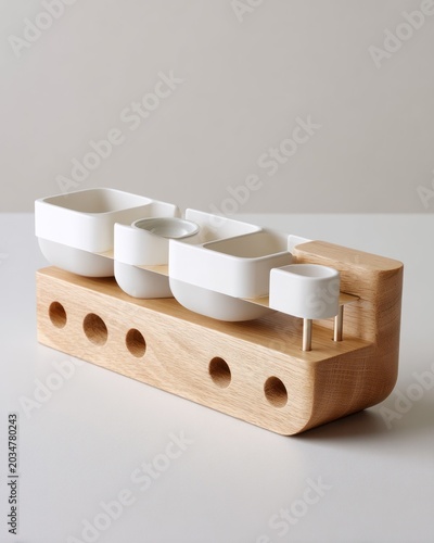 Minimalist Cat Puzzle Feeder Toy with Wooden Base and Sliding Treat Compartments