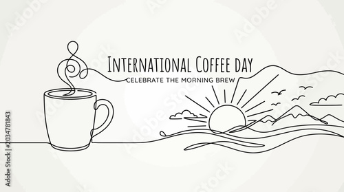 Tableau sur toile International Coffee Day minimalist one line art illustration.