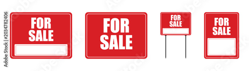Tableau sur toile For sale sign logo clipart red banner poster with yard and business examples pri