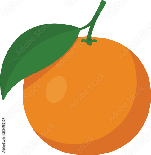 Fényképezés orange fruit illustration with green leaf and stem featuring citrus, fresh, heal