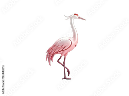 Pink Flamingo Standing Isolated on Transparent Background Minimalist Art Style