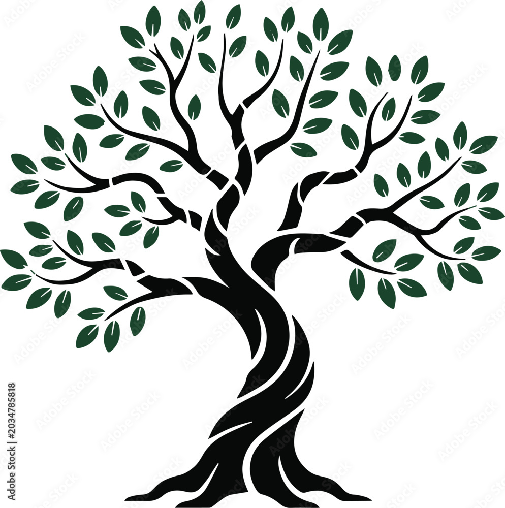 Fototapeta premium tree nature emblem with dark roots and leaves branching into a circular organic logo