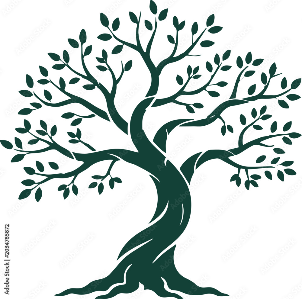 Fototapeta premium tree nature icon with leafy branches and detailed roots for eco, growth, and woodland design