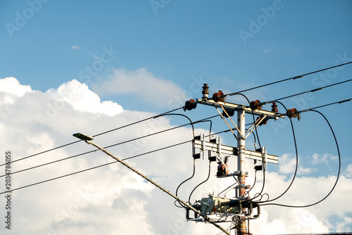 Obraz na płótnie Concrete power pole designed for medium-voltage distribution
