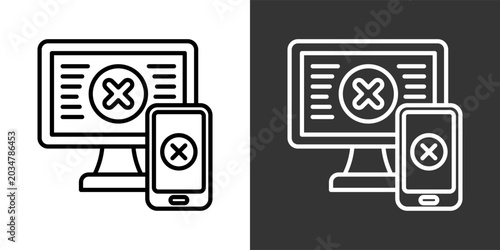 Fotografía Error Black And White Icon Set Collection Pack Vector Illustration