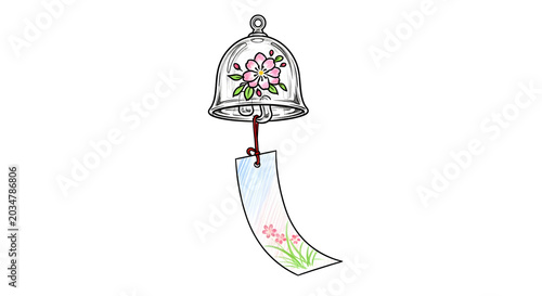 Traditional japanese wind chime with pink cherry blossom design