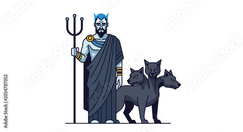 Foto Hades with Cerberus, Greek Mythology Illustration