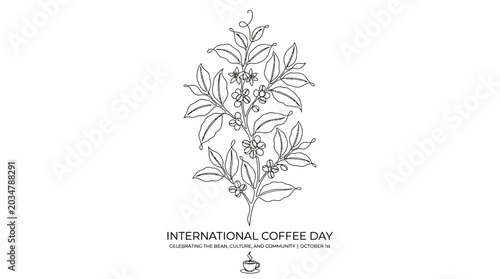 Canvas-taulu International Coffee Day sketch with coffee plant illustration.