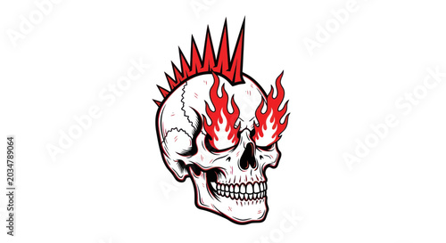 Принти на полотні Punk Rock Skull with Fiery Eyes and Mohawk - Vector Art