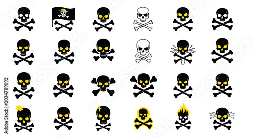 Cuadro en lienzo Skull and Crossbones Icons Set: Danger, Warning, Pirate Symbols, Vector Graphics