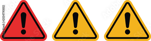 Photos warning signs set with red and yellow triangles and exclamation marks featuring
