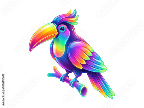 Vibrant Rainbow Colored Parrot in Flight with Transparent Background