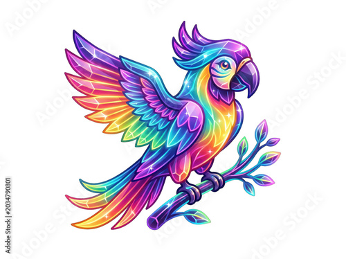 Vibrant Rainbow Parrot in Flight with Transparent Background Isolated Illustration