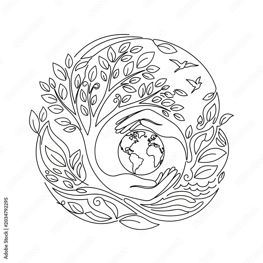 Fototapeta premium Eco-friendly design: Hands protecting planet earth in circle outline