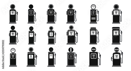 Cuadro en lienzo Vintage Gas Pump Icons Set