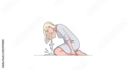 Tableau sur toile Woman Vomiting, Nausea and Sickness Illustration, Feeling Unwell