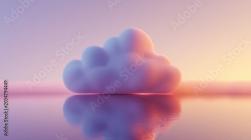 A single, stylized cloud rendered with soft gradients and reflections, representing digital technology and future concepts.