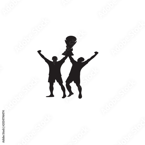 Fotografie Two Players Lifting Trophy Silhouette