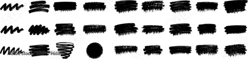 Foto Grunge Black Paint Brush Strokes Vector Set - Hand Drawn Ink Smears, Scribbles,