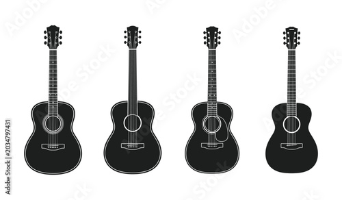Slika na platnu Acoustic Guitar Silhouette Collection with Musical Instrument Icons for Entertai