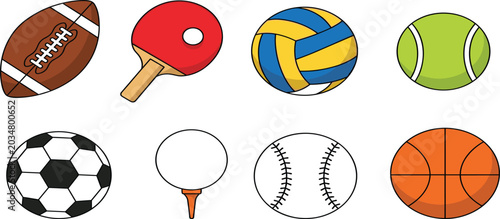 Foto Set of colorful sports balls icons including football, basketball, baseball, soc