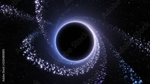 Mysterious black hole surrounded by spiral light particles. 4k video
