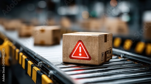 a Red Warning on a Cardboard Box Matters for Safety in Storage and Logistics Management Lines