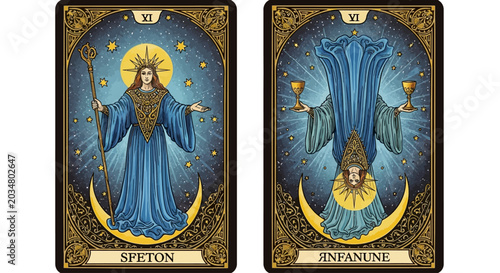 Esoteric Tarot Card Designs The High Priestess and Her Reversed Counterpart Symbolizing Inner Wisdom and Hidden Knowledge