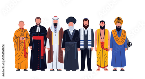 Fotografi Diverse Religious Figures in Traditional Attire, Representing Different Faiths