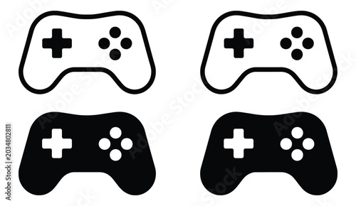 Simple Game Controller Icons Set, Gaming Joystick Symbols