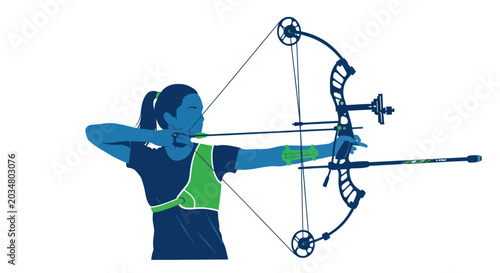 Foto Archer aiming bow and arrow, sport and recreation concept