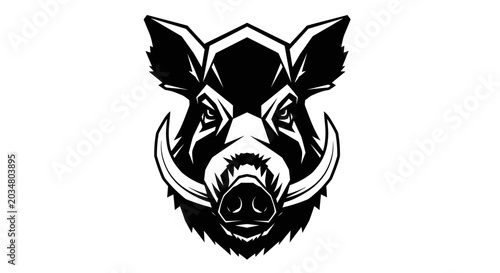Obraz na płótnie Wild Boar Head Silhouette - Fierce Animal Vector Graphic