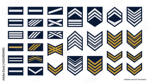 Military Rank Insignia Collection - Chevron Stripes and Shoulder Epaulets