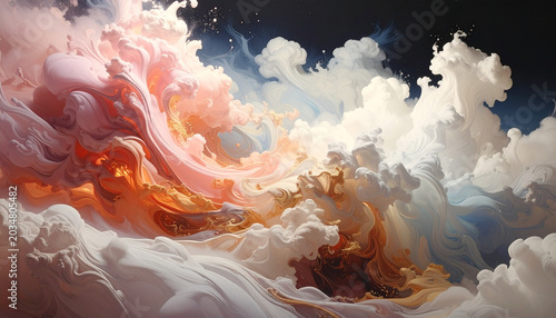 Fantasy clouds with swirling orange and pink mist